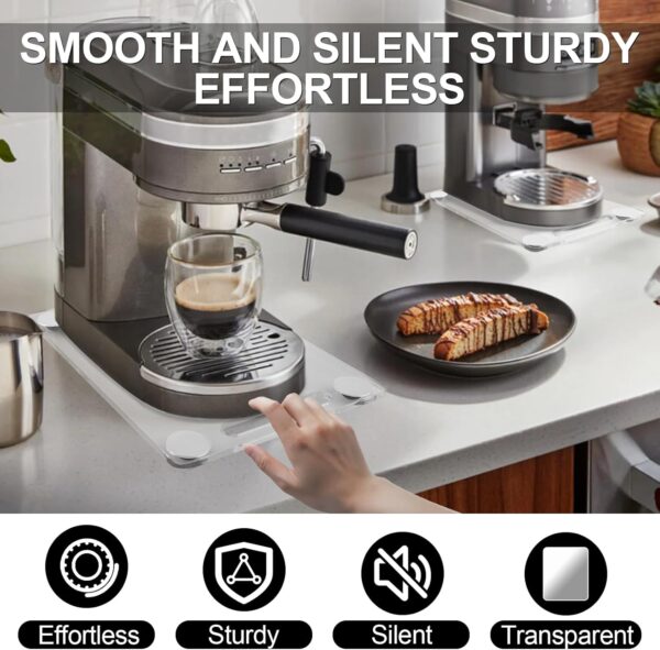 Acrylic Appliance Slider with 360° Rolling Wheels, Sliding Tray for Coffee Maker, Countertop Moving Tray Accessories for Kitchen Counter 13" x 14"(Clear) - Image 2