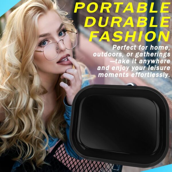 Metal Rolling Tray - 7 x 5.5 inch, Smooth Rounded Corners, Classic Minimalist Aesthetic, Suitable for Home, Outdoor & Kitchen Use (Black) - Image 4