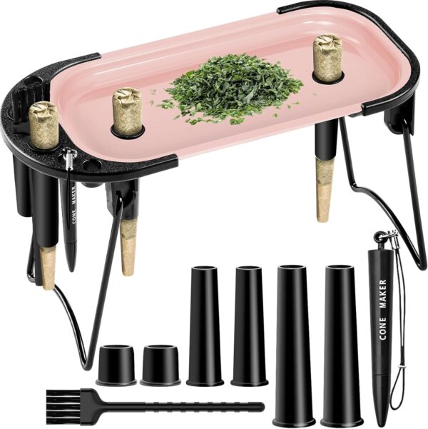 Metal Rolling Tray with Cone Loader 8.5"x3.8" for King Size & 1 1/4 Pre Rolled Cones,Pre Rolled Paper & Foldable Stand - Smoking Trays Accessories for Travel & Home