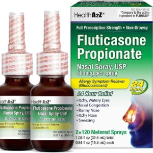 HealthA2Z® Fluticasone Propionate Nasal Sprays | Allery Relief Spray | Runny Nose | Nasal Congestion | Sneezing | Itchy Watery Eyes | 24 Hour Allergy Relief | (2 Packs)