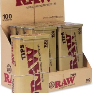 RAW Natural Unrefined 100 Tip Pre-Rolled Tin - (6)
