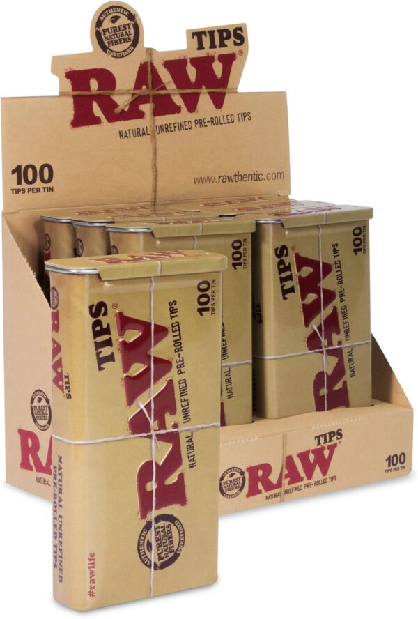 RAW Natural Unrefined 100 Tip Pre-Rolled Tin - (6)