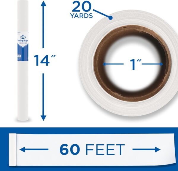 ALVIN 55W-B Lightweight Tracing Paper Roll, White, Suitable with Ink, Charcoal, Felt Tip Pen, for Sketching or Detailing - 14 Inches, 20 Yards, 1-inch Core - Image 2