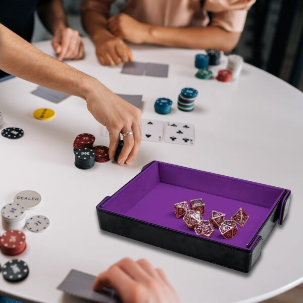 SIQUK Magnetic Folding Dice Tray Rectangle Dice Rolling Tray PU Leather Dice Trays Foldable Dice Holder Dice Rolling Mat Storage Box for D&D RPG Dice Games, Violet - Image 6