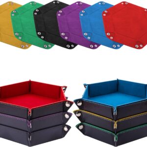 SIQUK 6 Pieces Dice Tray Hexagon Dice Rolling Holder Folding PU Leather Dice Trays for Dice Games Like RPG, DND and Other Table Games(Red, Blue, Violet, Black, Green, Yellow)