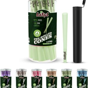 LaSyL Pre Rolled Cones | 100 Pack King Size (Green) | Rolling Paper with Tips and Packing Tubes (4.3inch/109mm) | Burn Slow and Even