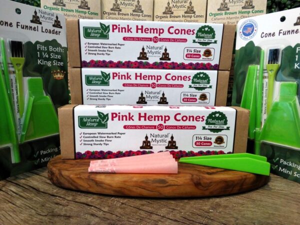 Pink Cones Pre Rolled 1 1/4 Size 50 Pack Classic Rolling Paper Tubes Natural Mystic Cones Prerolls Rolling Papers with Tips Use Cone Loader Packing Sticks - Image 4
