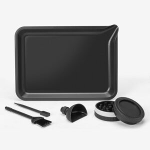 Free Boy 4 Pieces-Black Rolling Tray Set with Spout for Easy Filling and Accessories 7.7" x 5.5", Small, Cute