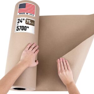 24" x 5700" (475 feet) Natural Brown Kraft Paper Roll, 75 Lb Extra Heavy-Duty (Grocery Bag Grade) – Made in USA Large Size Roll of Brown Wrapping Paper, 3-inch Core – For Packaging, Shipping
