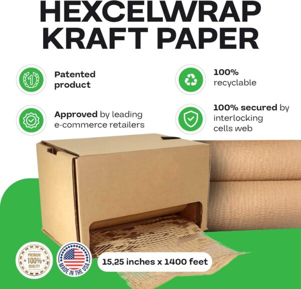 IDL Packaging 15" x 1400' Refill Roll (Pack of 2) for MP-1400USN HexcelWrap Honeycomb Packing Paper Station, Brown - Protective Kraft Paper with Interlocking Slit Design for Shipping - Image 2