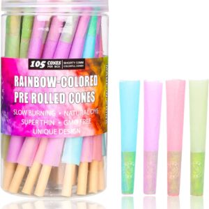 GORDON Shorty Cones Rolling Papers, Colorful Pre Rolled Cones, 53mm Mini Rolling Paper, Natural Slow Burning Preroll Cones, 105 Pack