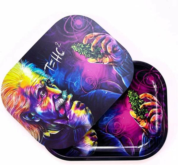 Rolling Tray with Magnetic Lid - Mini Metal Rolling Tray with Spill Proof Cover - Cute Decorative Tray - Perfect Storage for Home or On-The-Go-Small Size - 7'' x 5.5''