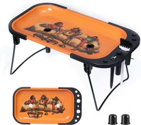 Decorative Tray Metal Tray Set Includes Foldable Stand and Accessories,Multi-Functional Large Tray with Cool Pattern,11.9"x6.5"