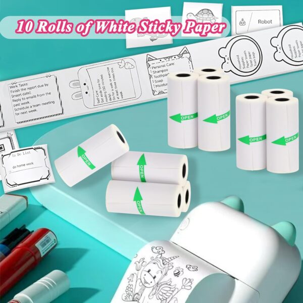 10 Rolls Mini Printer Sticker Paper Refill for Most Mini Thermal Printers, 57 x 25mm for T02/M02 （need remove paper holder）Thermal Sticker Paper Rolls for Study Notes Photos Journals Memo Lists - Image 2
