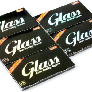5 booklets x GLASS Clear Rolling paper size 1 1/4-100% Natural - 250 papers