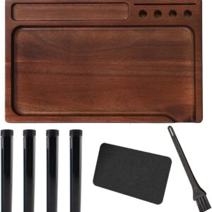 Walnut Rolling Tray 11"x7" Tray Rolling Tray Set with Funnel *4, Cleaning Brush and Scoop Card - Accessories for Rolling Papers, Grinders - Tray with Smooth Rounded Edges