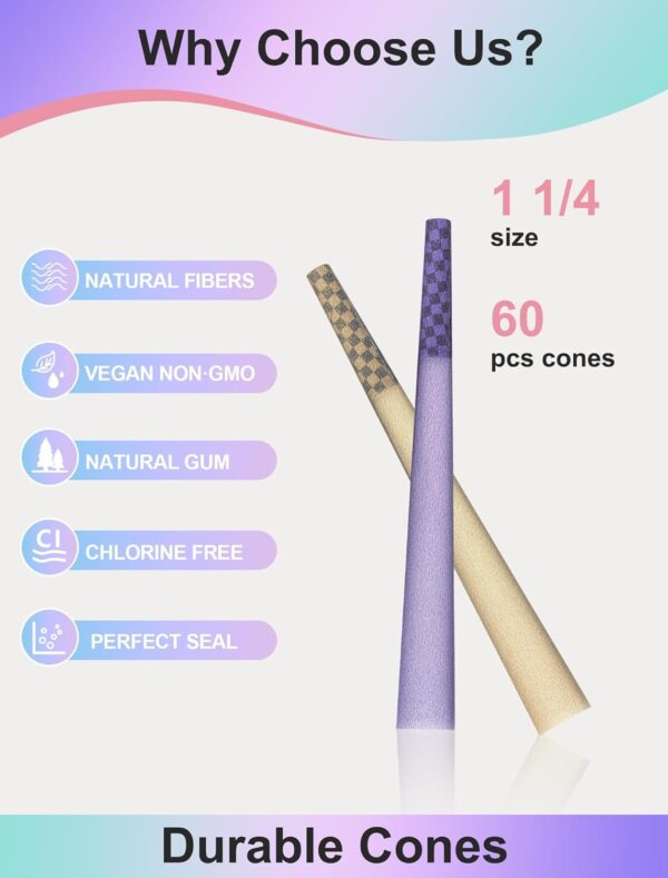 Generic Pre Rolled Cones | 60 Pack Natural Fibers Rolling Papers | Classic King Size (1.25-inch) | Tips & Packing Tubes Included (60PCS-Mixed) - Image 5