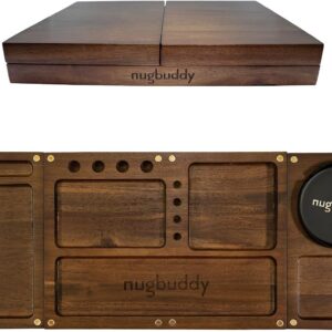 Wooden Rolling Tray - 3 in 1 Folding Design Set with Magnetic Lid - Big & Small Trays + Removable Metal Tray - Portable Accessory Kit for Car, Travel & Home - Premium Acacia Wood