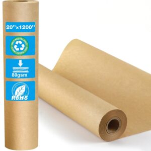 Brown Kraft Paper Roll- GLAMFIELDS 20" x 1,200" (100') Brown Paper Roll for Packing, Moving, Gift Wrapping, Postal, Shipping, Parcel, Wall Art, Crafts, Bulletin Boards, Floor Covering, Table Runner