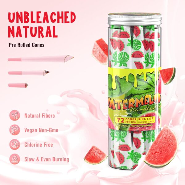 Fruit Flavored Paper Cones 72 Pack King Size Papers Cones with Tips & Packing Tubes Included, Natural Flavor and Chemical-Free Quality Accessories (Watermelon) - Image 2