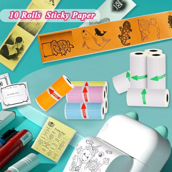 10 Rolls Thermal Sticker Paper for Most Mini Thermal Printers, 57mm x 25mm 5 Rolls White 5 Rolls Colorful Mini Printer Sticker Paper Rolls for Study Notes Photos Journals Memo Lists - Image 2
