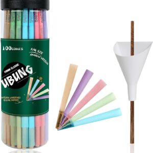 UBUNG Rainbow Cones 100 Pcs, King Size Colorful Pre Rolled Cones with Tips(5 Colors), 108mm Slow Type Rolling Papers, Including 1 Cone Loader And 1 Push Rod