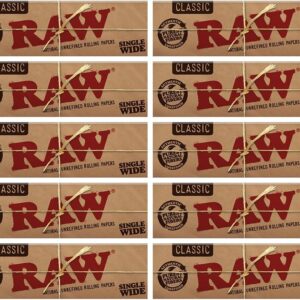 Raw Classic Natural Unrefined Rolling Paper 70mm Single Wide Size 10 Packs