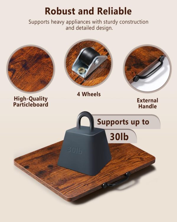 Appliance Slider, Sliding Tray for Coffee Maker, Coffee Pot Slider for Countertop, Kitchen Appliance Rolling Tray with Rubber Wheels (Rustic Brown, Medium - Wide (13” x 9.5”)) - Image 6