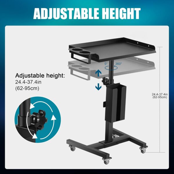 POARMEEY Tattoo Tray Cart Salon Tray with Wheels Rolling Tray Table Station Adjustable Height with Multiple Storage for Tattoo Studio Salon Medical - Image 3