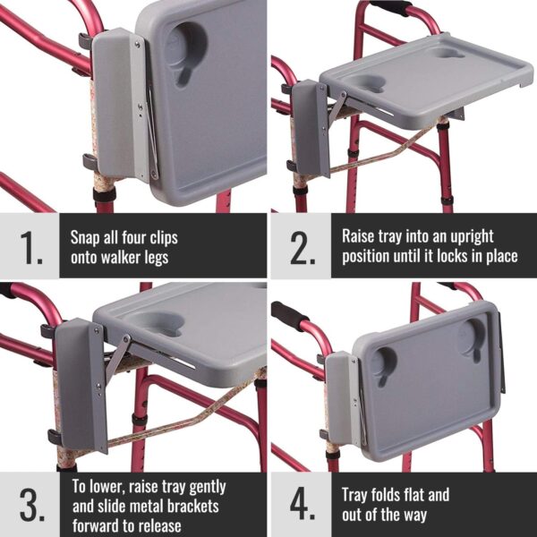 DMI Walker Tray, Rollator Tray, Mobility and Walker Accessory Tray Table Fits Most Standard Walkers, Folding with Two Cup Holders and Tool Free Assembly, 16 x 11.8 inch - Image 8