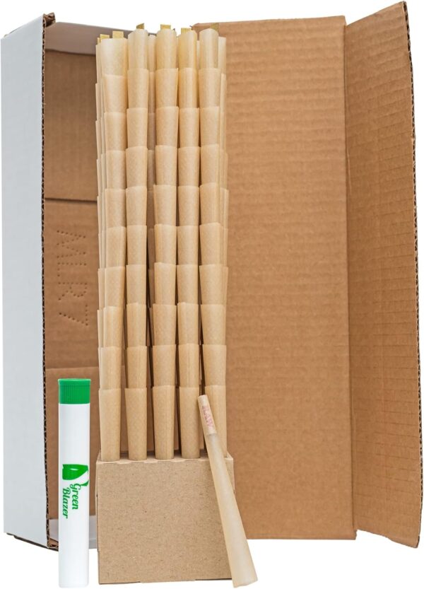 RAW Cones Classic 1 1/4 Size: Box of 225 - Pre Rolled Rawthentic Cones Rolling Papers & Tips, 84mm, All Natural, Green Blazer Sticker