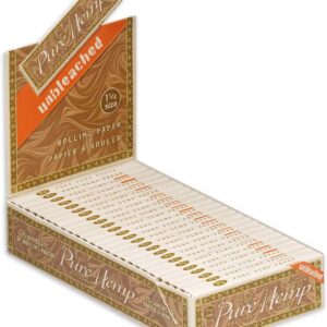 Pure Hemp Unbleached Rolling Paper - Medium / 1/4" / 78mm Size Cigarette Paper - Full Display Box of 25 Booklets (50 Leaves Per Book!)