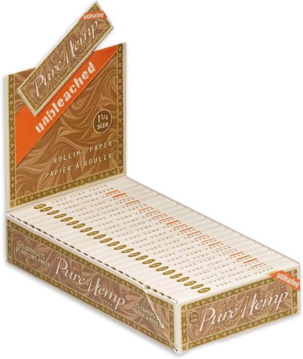 Pure Hemp Unbleached Rolling Paper - Medium / 1/4" / 78mm Size Cigarette Paper - Full Display Box of 25 Booklets (50 Leaves Per Book!)