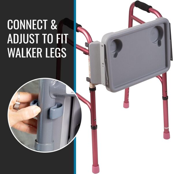 DMI Walker Tray, Rollator Tray, Mobility and Walker Accessory Tray Table Fits Most Standard Walkers, Folding with Two Cup Holders and Tool Free Assembly, 16 x 11.8 inch - Image 5