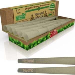 Pre Rolled Cones 1 1/4 Size – 50 Brown Classic Paper Tubes Natural Mystic Organic Rolling Papers With Tips Use Cone Loader Packing Sticks