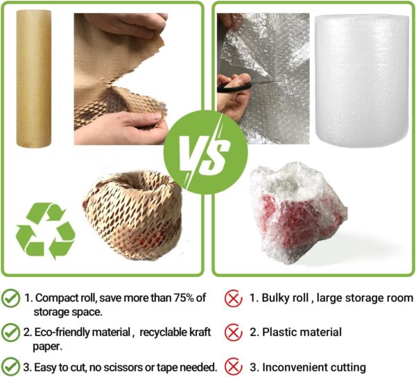 Dish Packing Kit Moving Supplies 15" x660' Honeycomb Wrapping Paper, Large Recyclable Expandable Bubble Cushion Wrap Roll Packing Material for Fragile Items Breakables Plate Glassware Bottle, 80GSM - Image 4