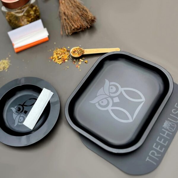 Black Treehouse Rolling Tray Set with PVC Soft Magnetic Lid, Ashtray Included for Home Storage or Travel - 7" x 5.5", Small, Cute - Image 5