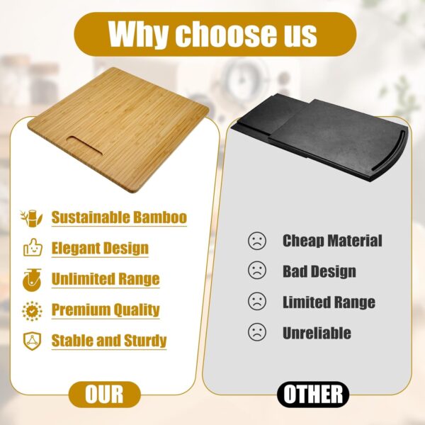 Bamboo Appliance Sliders for Kitchen Appliances, Sliding Tray with Silent Rubber Wheels for Coffee Maker, Kitchen Countertop Appliance Rolling Tray (Large 13" x 14") - Image 4
