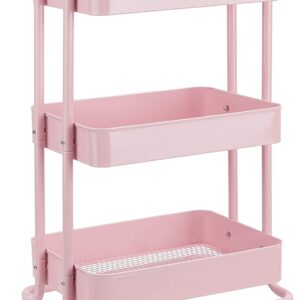 Amazon Basics 3-Tier Rolling Utility or Kitchen Cart, Lockable Wheels, Multifunctional Storage, Dusty Pink