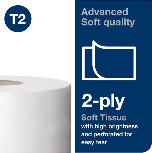 Tork Mini Jumbo Toilet Paper Roll White T2, Advanced, 2-Ply, 12 x 751', 12024402 - Image 3