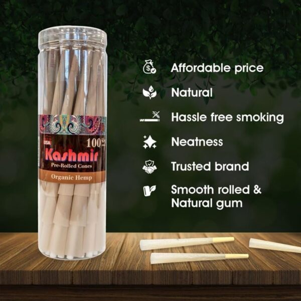 Kashmir 100 ct Organic Rolling Paper Cone King Size, Natural Pre Rolled Cones with Filter Tips, 109mm Organic Natural Fibers Easy to Use Convenient Preroll Cones, Classic Cones Rolling Paper - 100 Pcs - Image 4