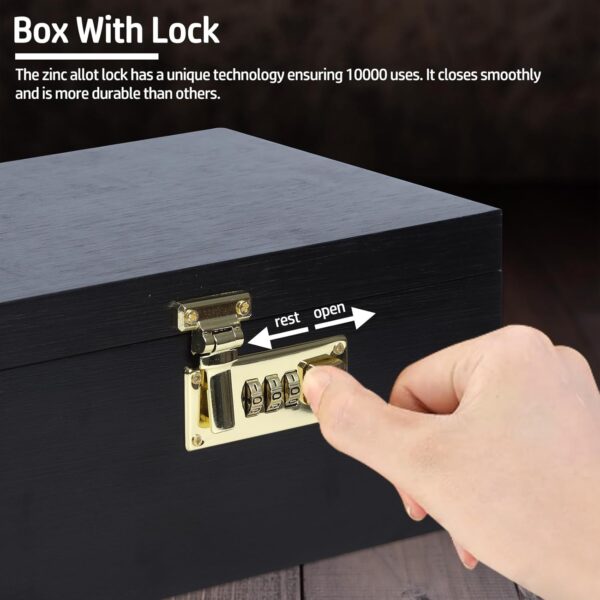 Bamboo Box Tray Set with Combination Lock, Decorative Box with Accessories,Tray and Glass Jars, Lockable Decorative Box Set with Exquisite Handles,Ideal for Home Storage and Great Gift(Black) - Image 3