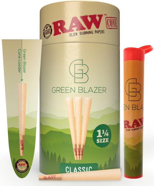 RAW Cones Classic 1 1/4 Size: 150 Pack Patented Slow Burning Pre Rolled Rolling Papers & Tips, All Natural Raw Paper, 84mm