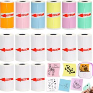 15 Rolls Thermal Sticker Paper 53x28mm for Phomemo T02/M02/M02S/PRO Mini Printers, 3.75m Mini Colorful Self-adhesive Mini Printer Paper for Memoking Mini Printer, Study Notes, Journals, Photos