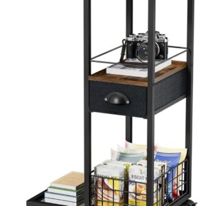 C Shaped Sofa Side Table: Couch End Table with Drawer - Bedside Table with Wheels - 19.7''L x 11.8''W x 28''H - C Mobile Tables with Storage Basket for Living Room Bedroom