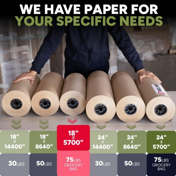 18" x 5700" (475 feet) Natural Brown Kraft Paper Roll, 75 Lb Extra Heavy-Duty (Grocery Bag Grade) – Made in USA Large Size Roll of Brown Wrapping Paper, 3-inch Core – for Packaging, Shipping - Image 8