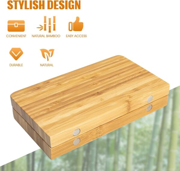Combo Storage Box - Multipurpose Decorative Box with Removable Tray, Magnetic Lock, 2 Glass Jars - Bamboo Box (Natural Box) (Foldable Tray) - Image 6