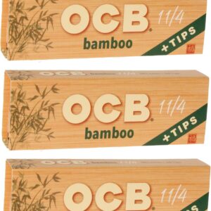 OCB Bamboo 1 1/4 Rolling Paper & Tips - 3 Packs - 50 Papers/Tips Each