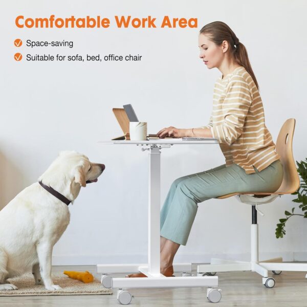 Sweetcrispy Small Mobile Standing Desk, Rolling Laptop Computer Carts, Portable Laptop Desk with Wheels, Adjustable Height Table for Home Office, White - Image 6