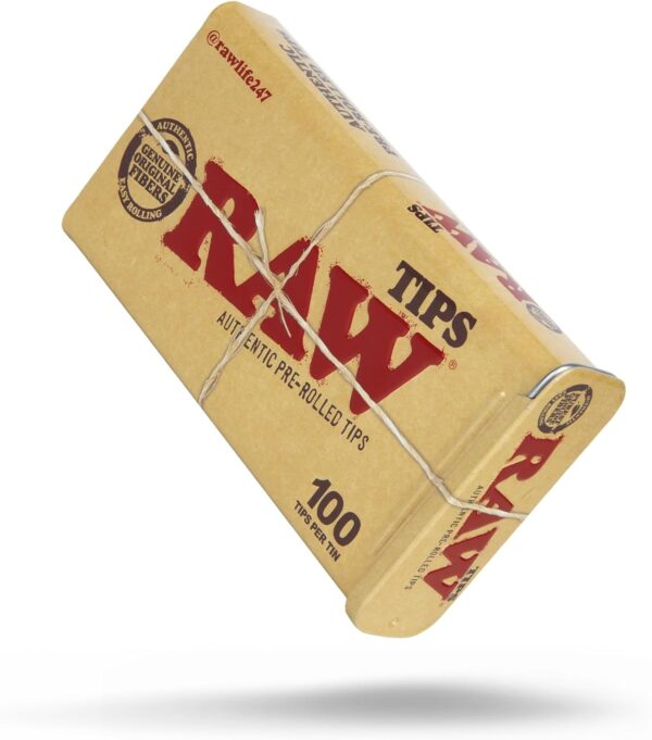 RAW Pre-Rolled Tips + Tin Storage - Single Unit - 100 Tips per Tin - Image 2